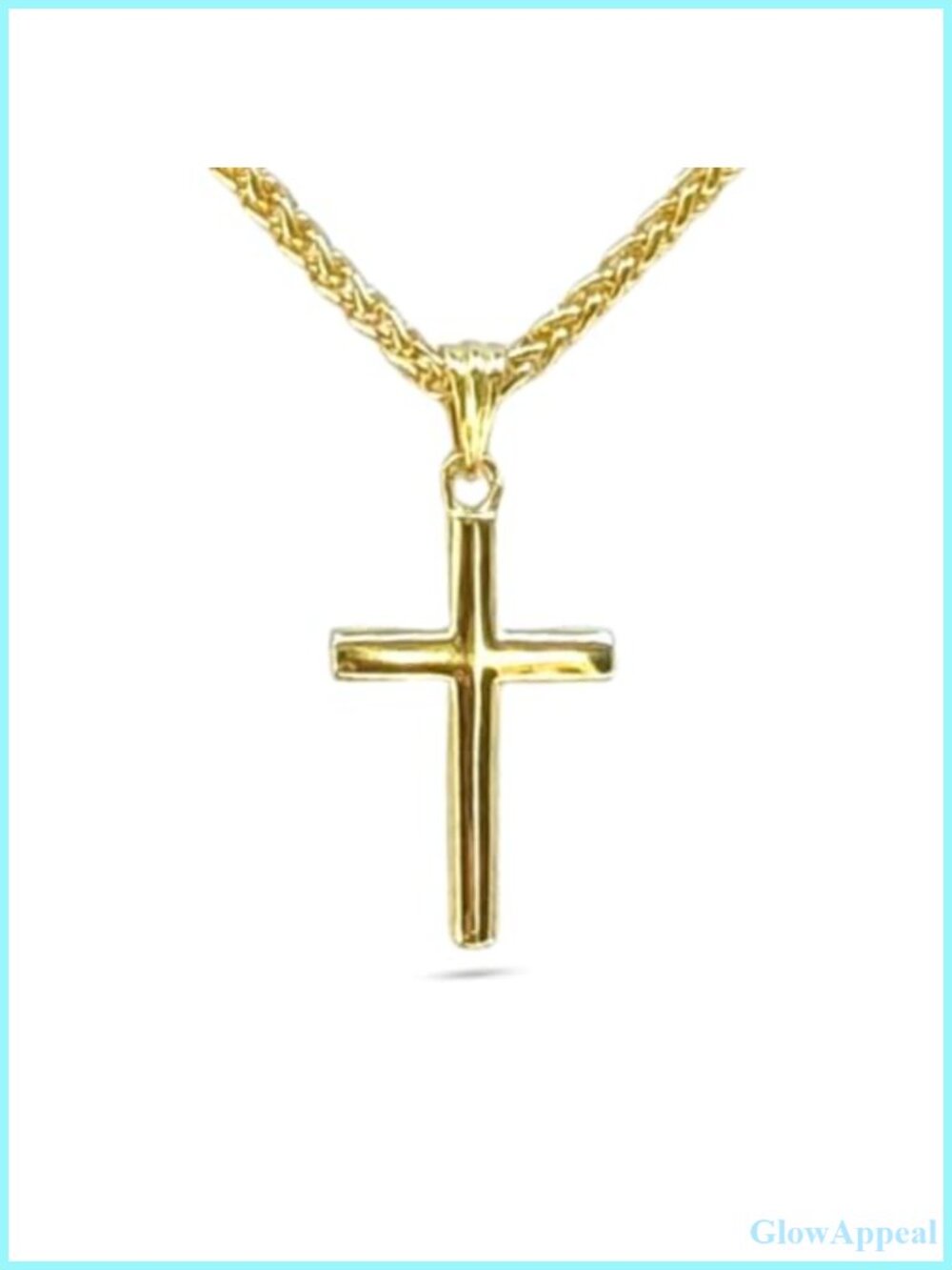 14K Solid Gold Small Cross Pendant Necklace 2mm Wheat Chain 20"